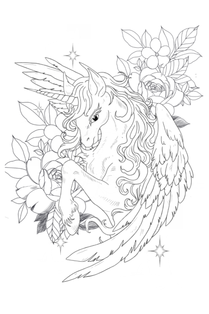 Unicorn Flower Flash Tattoo